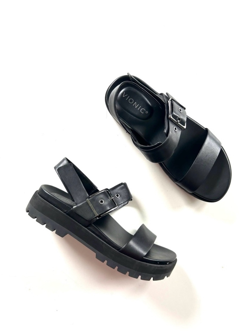 Vionic Black Premium Leather Torrance Platform Lug Sandals - Picture 9 of 9